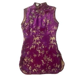 Purple and Gold Sleeveless Cheongsam Dress